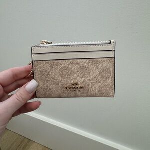 Coach Beige Card Holder with Signature Pattern